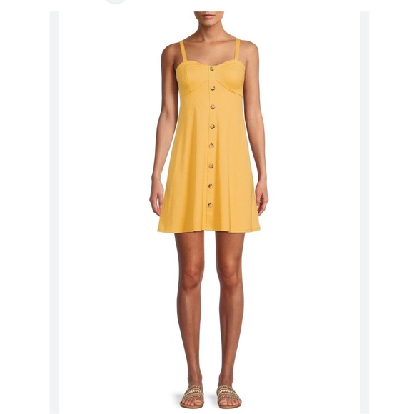 No Boundaries Dresses & Skirts - No Boundaries Button Front Mini Dress Juniors L 11-13 Yellow Excellent Ribbed